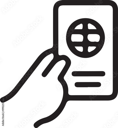 World passport and visa black icon, flat vector illustration