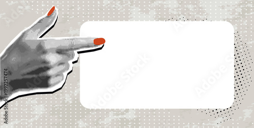 Fotografie Trendy Halftone Collage hand pointing on  a frame for your text