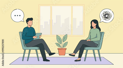 Psychologist helping woman with tangled thoughts during therapy session