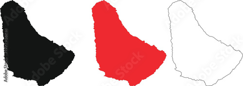 Barbados Map Set: Silhouette, Red Color, and Outline Vector