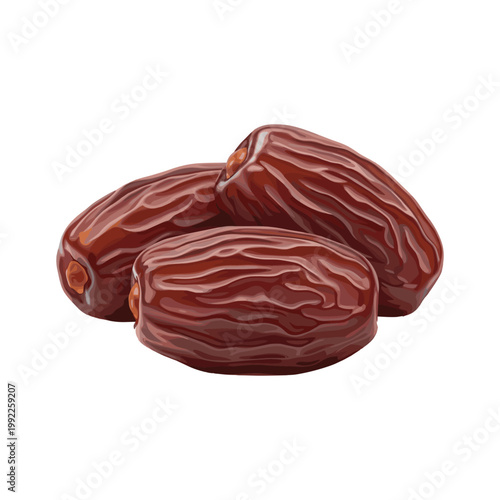Three Glossy Dark Red Dried Dates With Wrinkled Texture