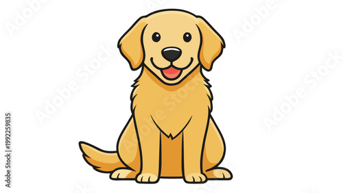 Friendly golden retriever dog sitting and smiling in a simple flat cartoon illustration style for pet design projects