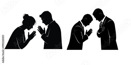 Silhouetted figures in prayer or meditation minimalist design