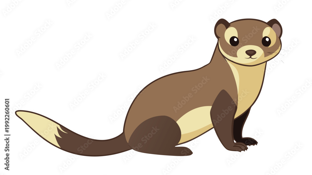Fototapeta premium Cute cartoon ferret illustration with brown fur isolated on a clean white background for children book design