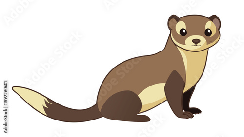 Cute cartoon ferret illustration with brown fur isolated on a clean white background for children book design