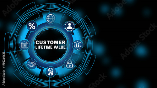 Photos Customer Lifetime Value Digital HUD Interface with Business Revenue Analytics an