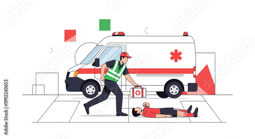 Paramedic Rescues Patient Near Ambulance: Emergency Medical Service, First Aid