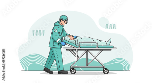 Paramedic Transporting Patient on Stretcher to Hospital, Medical Emergency Scene