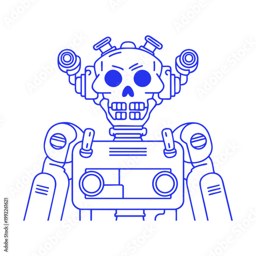 Skeleton Cyborg Doodle Illustration