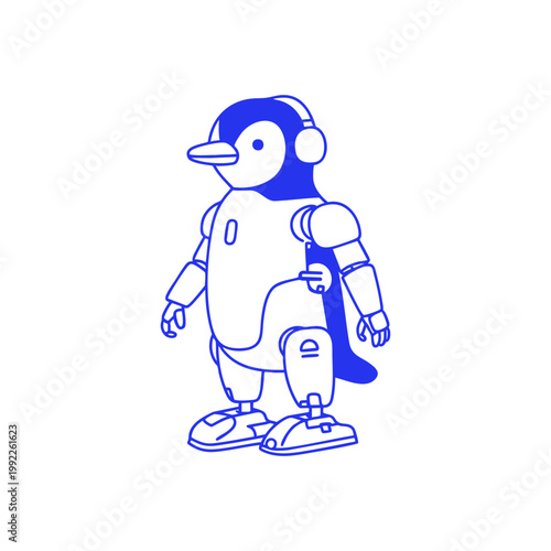 Pinguin Robot Animal Doodle Illustration