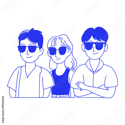 Teens Wearing Sunglasses Doodle Illustration