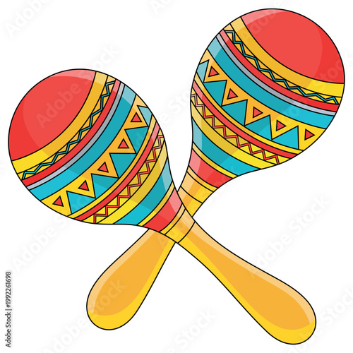 Traditional Mexican Maracas Vector Illustration with Colorful Geometric.