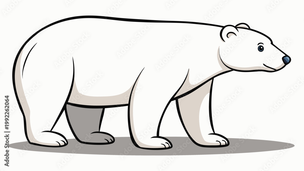 Fototapeta premium Cartoon polar bear illustration standing in profile isolated on a white background for educational or children book design