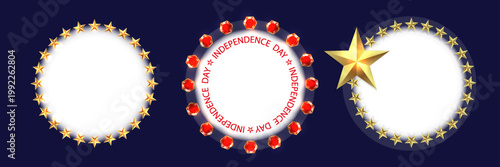 American Independence Day. Round frame with stars, set.