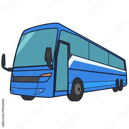 斜め前から見た青い大型バスのイラスト