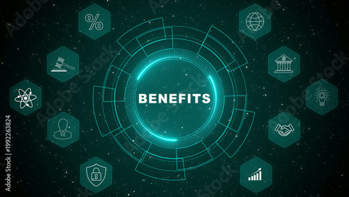 Foto Employee Benefits management interface visualizing digital compensation system w