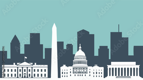 Washington D.C. skyline illustration featuring iconic landmarks
