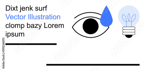 Creativity, intellectual ideas, inspiration, abstract design, communication, innovation. Eye with drop and light bulb against minimal background. Creativity and intellectual ideas concepts