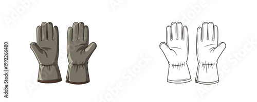 Safety heat resistant gloves in brown and gray colors with black line style used for protecting hands during grilling and barbecue