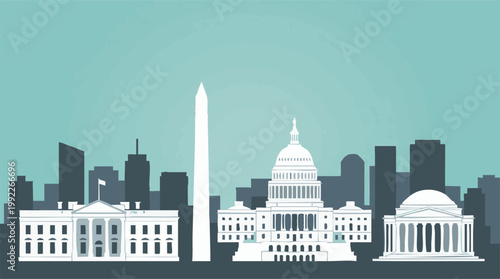 Washington D.C. Skyline Illustration with Iconic Landmarks in Flat Design