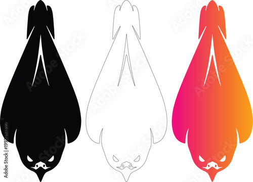 Diving Eagle Silhouette Set, Predator Bird Mascot Vector, Minimalist Falcon Gradient Icon