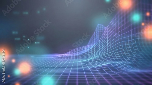 Futuristic digital wireframe mesh with glowing particles conceptualizing big data and artificial intelligence