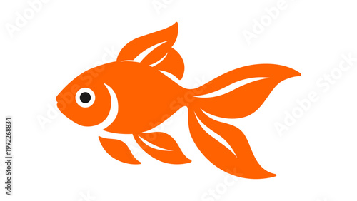 A modern flat vector icon illustration of a single orange goldfish with flowing fins and a minimalist design, isolated on a white background for clean graphic design and branding projects.