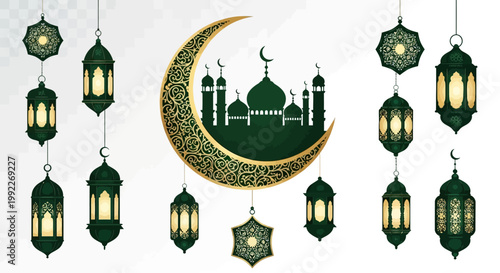Ramadan Lanterns and Crescent Moon Decor.