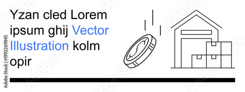 Finance, logistics, e-commerce, storage management, business transactions, shipping. Coin falling into a warehouse filled with boxes. Finance and logistics concepts