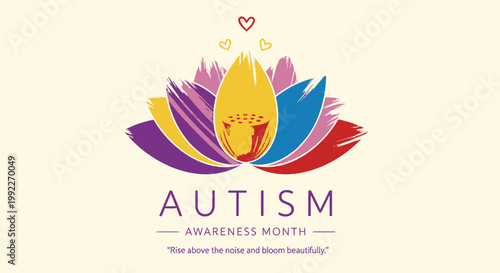 Autism Awareness Month, Autism logo, colorful lotus flower, autism symbols, vector illustration