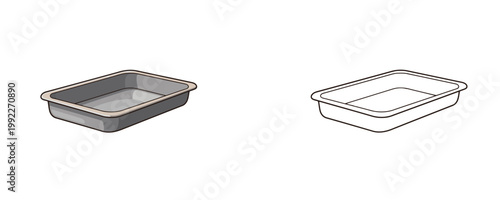 Rectangular metal drip pan in silver and black line styles used for catching grease and juices during barbecue and roasting