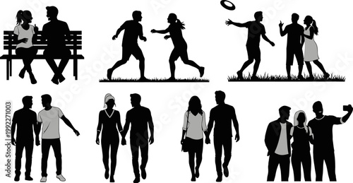 Collection of people silhouettes in various social activities and poses