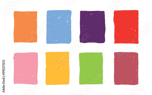 Set of 8 Colorful Hand Drawn Grunge Rectangular Shapes with Gritty Texture
