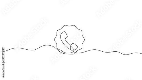 Minimalist Continuous Line Drawing of Phone Icon in Badge Frame Vector
