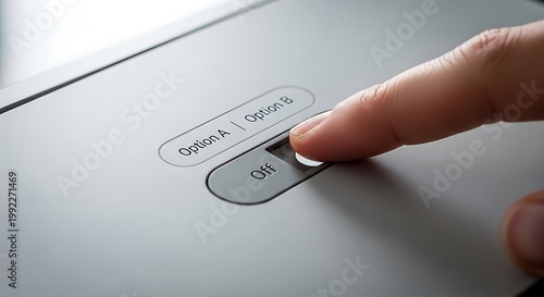 Finger pressing 'Off' switch on a control panel with options A and B