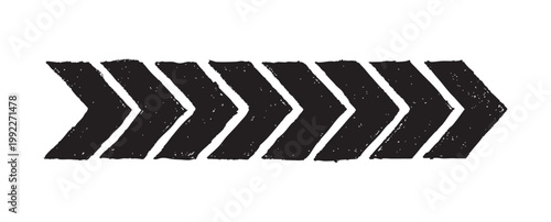 Hand Drawn Black Grunge Chevron Arrows Pointing Right Vector Illustration
