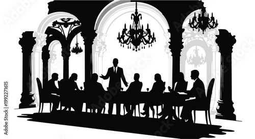 Business meeting features a group of professionals discussing strategy in a boardroom.