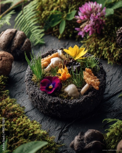 Moody Salad Bowl With Floral Garnish