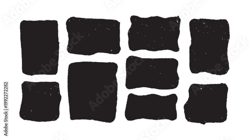 Minimalist Hand Drawn Black Grunge Rectangular Box Silhouette Set
