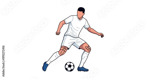 Illustration of Soccer Player Dribbling Ball in Action Pose