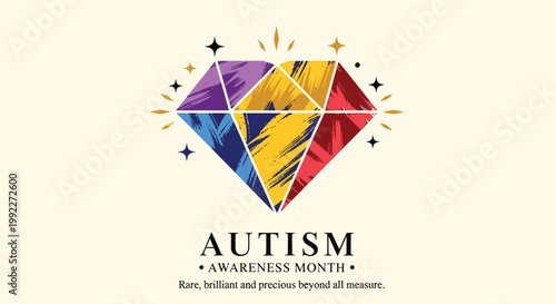 Autism Awareness Month, colorful diamond logo, autism acceptance, neurodiversity symbol, vector illustration