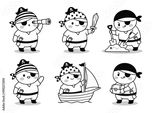 Фотография Cartoon Pirate Characters in Various Poses and Activities 1.
