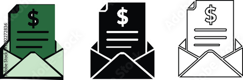 Money letter envelope Icon set with dollar sign financial mail vector Illustration. Money letter envelope icon set on white background.