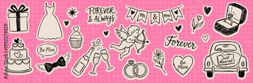 Cute Hand Drawn Wedding Doodle Set – Romantic Bridal Icons, Love & Marriage Vector Collection