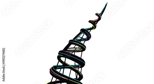 Spire with a spiral structural frame reaches upward against a plain white background.