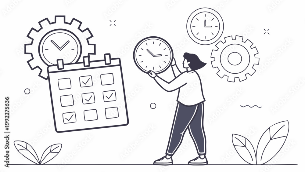 Obraz premium Person Organizing Tasks on Digital Planner, Productivity, Time Management and Task Management Concept, Pure Vector Illustration
