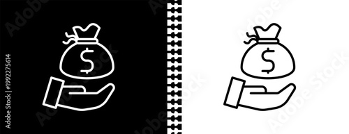 give money UI outline icon in black and white mode - business collection. 