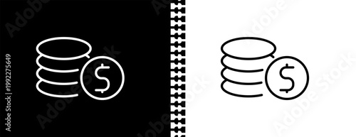 dollar coins stack UI outline icon in black and white mode - business collection. 