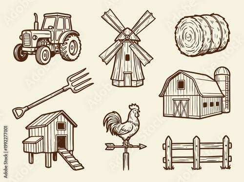 Принти на полотні Collection of Farm and Agriculture Related Vector Icons and Symbols