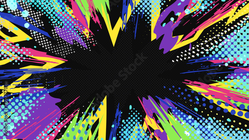グラフィティ風のカラフルでポップな爆発の背景イラスト_16:9
